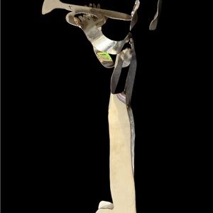 Abstract Silver Metal Hand Sculptured Floating Head Trumpet Player One Of A Kind